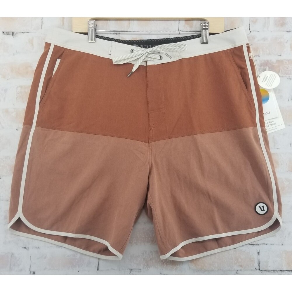 NWT Vuori Cruise Boardshort Dark Penny Linen Texture Shorts Mens 36 Burnt Orange